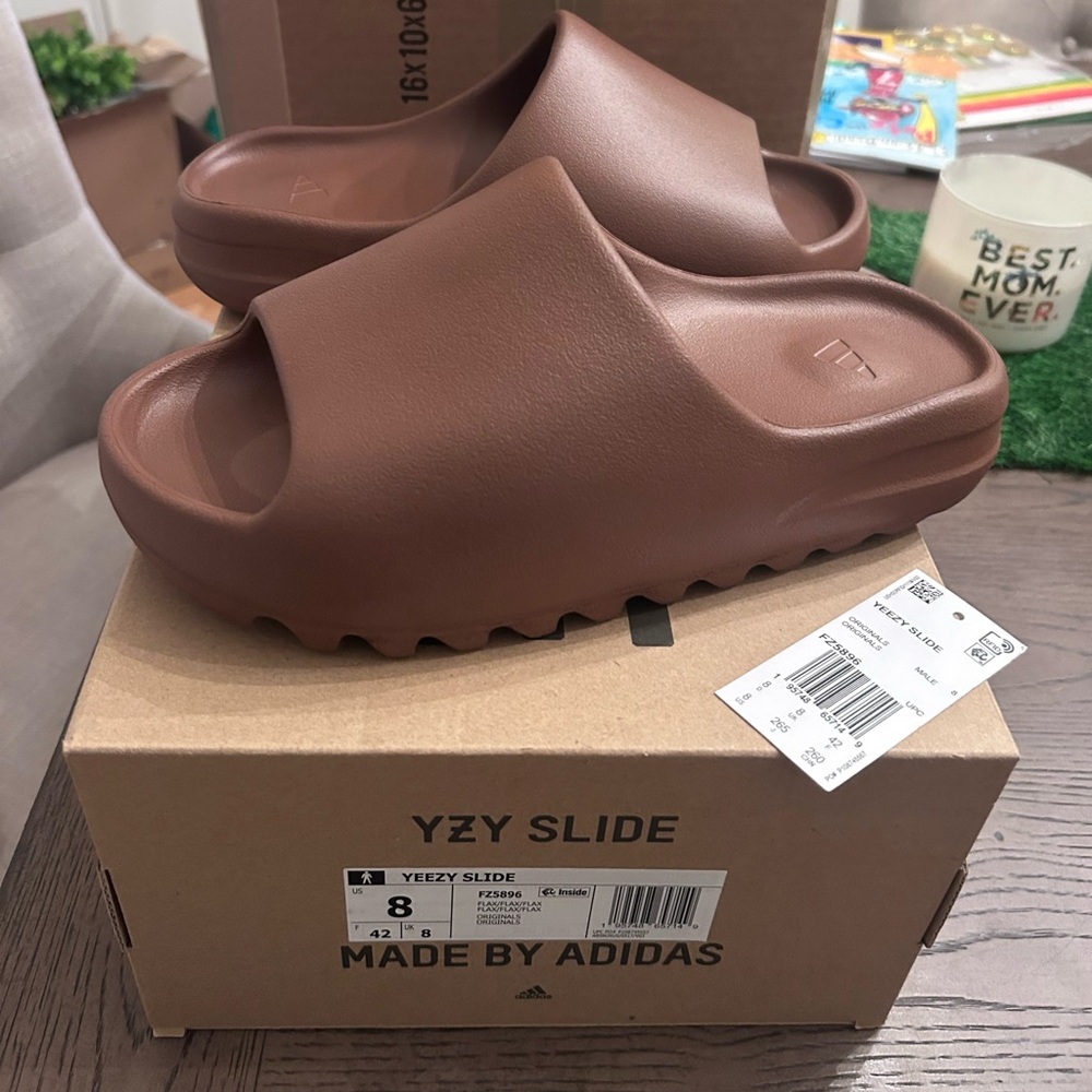 Adidas Yeezy Slide Flax Brown FZ5896 Men's Brand New With Box Size 8